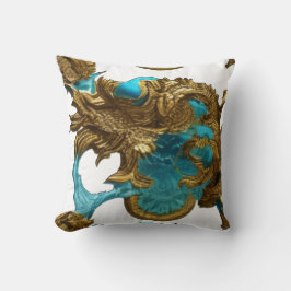 Cojín Decorativo Hermoso estilo rococó oro blanco turquesa