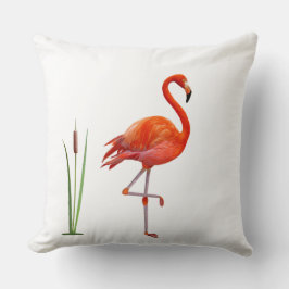 Cojín Decorativo Hermoso flamenco rojo y planta de caña en blanco