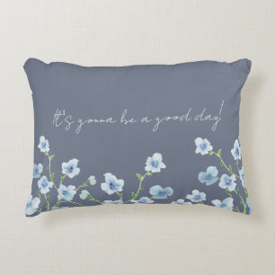 Cojín Decorativo Hermoso Floral Acuarela Azul