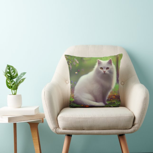 Cojín Decorativo Hermoso Gato Blanco Fluffy (Silla)
