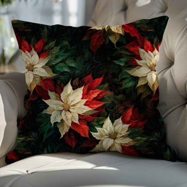 Cojín Decorativo Hermoso Ilustracion de Poinsettias Blancas y Rojas (Subido por el creador)
