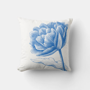 Cojín Decorativo Hermoso Ilustracion floral azul oscuro