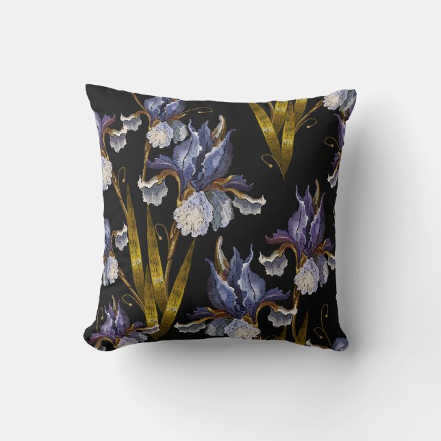 Cojín Decorativo Hermoso irises de primavera bordado sin costura (Anverso)