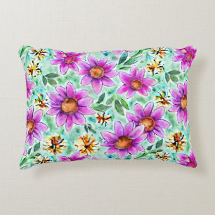 Cojín Decorativo Hermoso jardín acuarela flores Naturaleza Verde