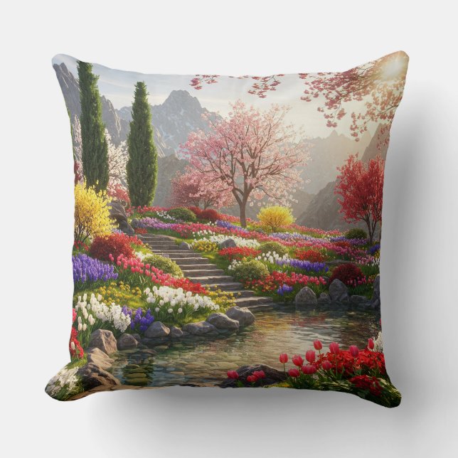 Cojín Decorativo Hermoso Jardín de Montaña (Anverso)