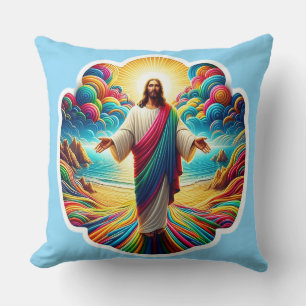 Cojín Decorativo Hermoso Jesús de dos lados mirando el cielo colori