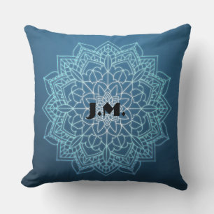 Cojín Decorativo Hermoso Mandala azul con monograma