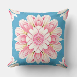 Cojín Decorativo Hermoso Mandala Floral Rosa y Blanco
