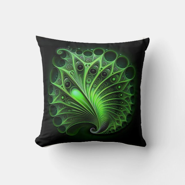 Cojín Decorativo Hermoso Mandelbrot Verde (Anverso)