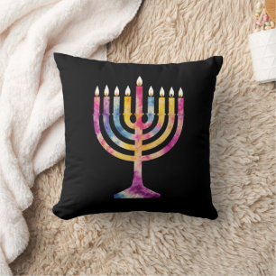 Cojín Decorativo Hermoso Menorá de Hanukkah Vintage Feliz Hanukkah