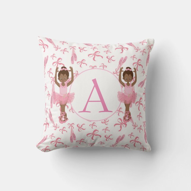 Cojín Decorativo Hermoso Monograma Ballerinas Africanas Americanas (Anverso)