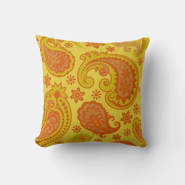 Cojín Decorativo Hermoso Paisley| bronceado de óxido amarillo (Anverso)