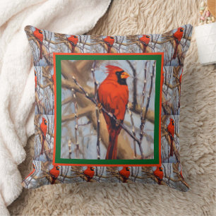 Cojín Decorativo Hermoso pájaro cardenal rojo en invierno