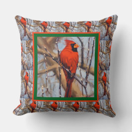Cojín Decorativo Hermoso pájaro cardenal rojo en invierno