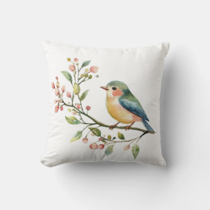 Cojín Decorativo Hermoso Pájaro de Acuarela