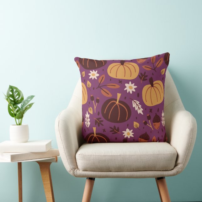 Cojín Decorativo Hermoso patrón de calabaza morado y Naranja (Silla)