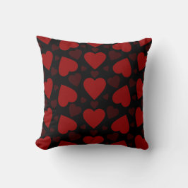 Cojín Decorativo Hermoso patrón de corazón rojo en negro
