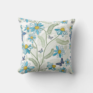 Cojín Decorativo Hermoso patrón de floral azul Pastel dibujado a ma