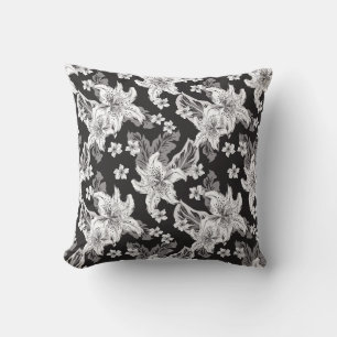 Cojín Decorativo Hermoso patrón de flores blancas y negras