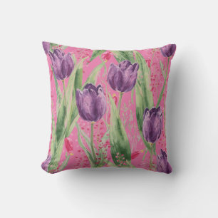Cojín Decorativo Hermoso patrón de flores de tulipán rosa impactant