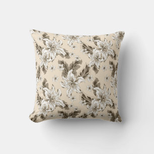 Cojín Decorativo Hermoso patrón de flores marrón claro