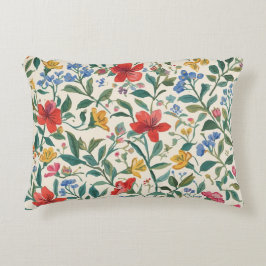 Cojín Decorativo Hermoso patrón de flores y hojas rojas amarillas a