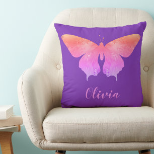 Cojín Decorativo Hermoso patrón de mariposa con nombre