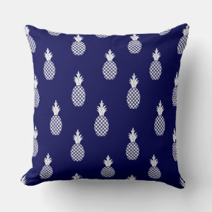 Cojín Decorativo Hermoso patrón de piña blanca elegante sobre azul