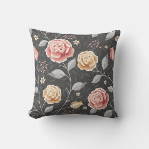 Cojín Decorativo Hermoso patrón de rosa rosa y amarillo dibujado a