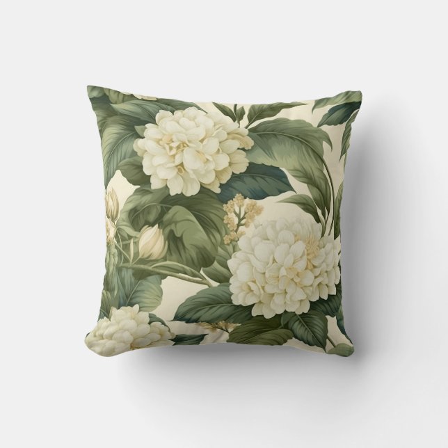 Cojín Decorativo Hermoso patrón floral blanco clásico (Anverso)