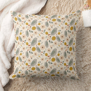 Cojín Decorativo Hermoso patrón floral botánico de pájaros lindo