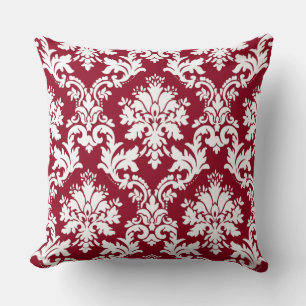 Cojín Decorativo Hermoso patrón floral de damasco rojo intenso