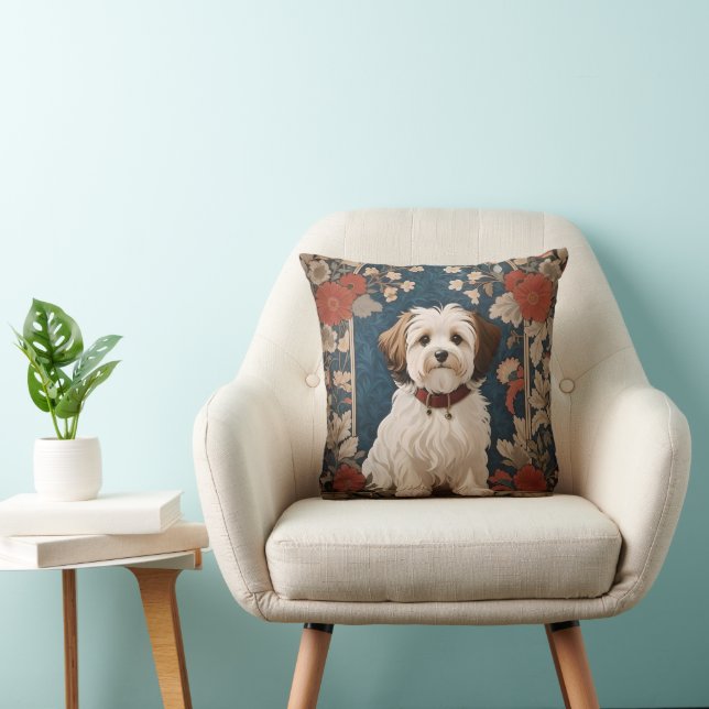 Cojín Decorativo Hermoso Perro Havanés William Morris Floral (Silla)