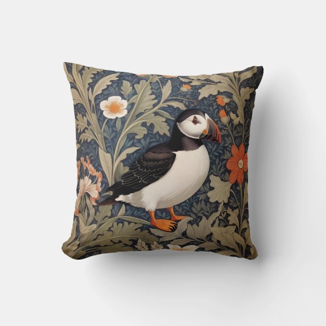 Cojín Decorativo Hermoso Puffin William Morris inspirado (Anverso)