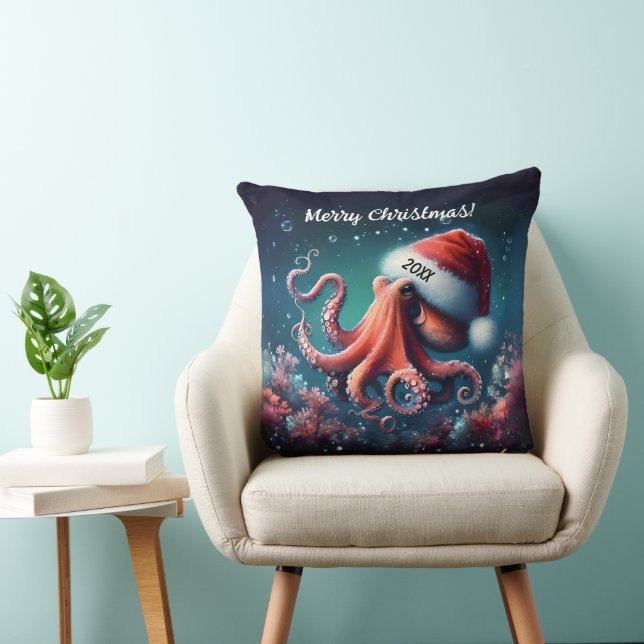 Cojín Decorativo Hermoso pulpo en Santa Hat (Silla)