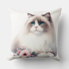 COJÍN DECORATIVO HERMOSO RAGDOLL CAT CON FLORES