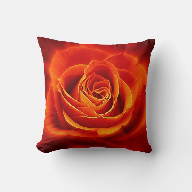 Cojín Decorativo Hermoso Rosa de Naranja rojo brillante (Anverso)