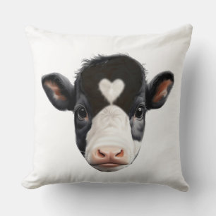 Cojín Decorativo Hermoso rostro de vaca en blanco y negro