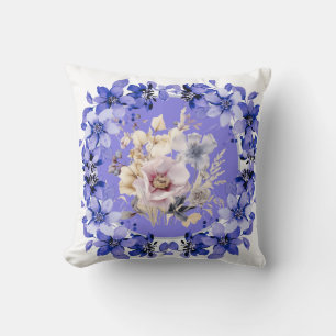Cojín Decorativo Hermoso Shabby Chic azul y rosa floral jardín
