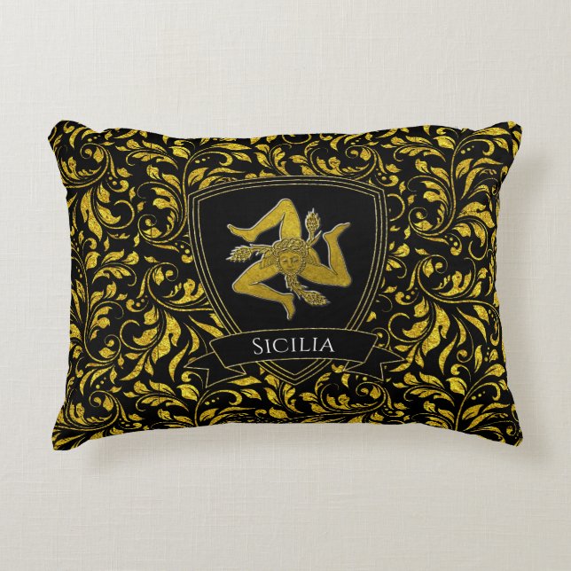 Cojín Decorativo Hermoso trinacria siciliano oro y negro (Anverso)