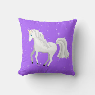Cojín Decorativo Hermoso unicornio con cielo estrellado morado