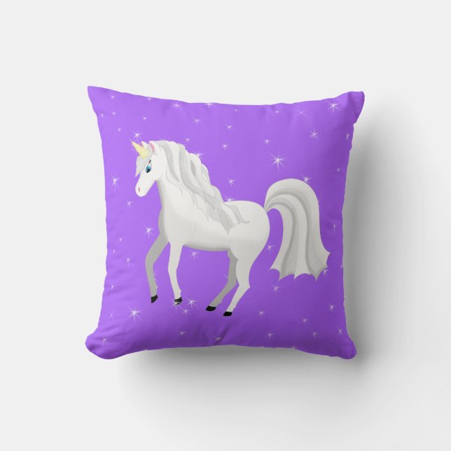 Cojín Decorativo Hermoso unicornio con cielo estrellado morado (Anverso)