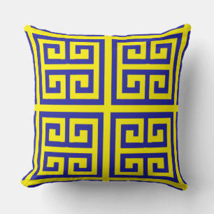 Cojín Decorativo Hermoso y moderno patrón de llave griega azul y am
