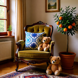 Cojín Decorativo 💙 Hermosos Azulejos azules,