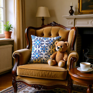 Cojín Decorativo 💙 Hermosos Azulejos azules, pequeñas baldosas