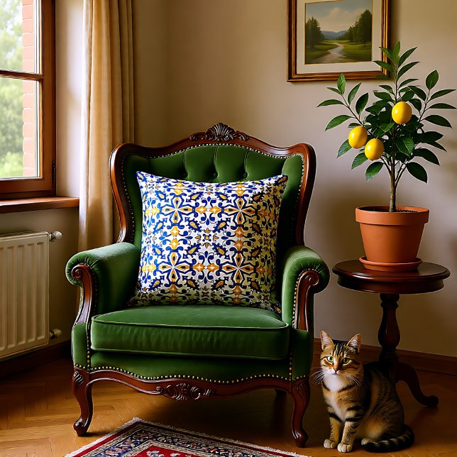 Cojín Decorativo 💙 💛 Hermosos Azulejos azules y amarillos, (💙💛 Beautiful blue and yellow Azulejos, Throw Pillow)