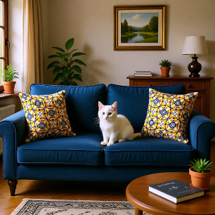 Cojín Decorativo 💙 🤍 💛 Hermosos Azulejos azules y amarillos