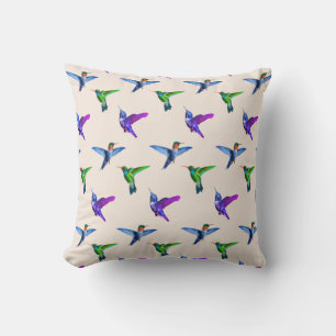 Cojín Decorativo Hermosos colibríes sobre beige claro de champán