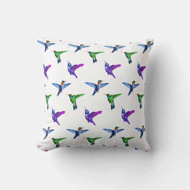 Cojín Decorativo Hermosos colibríes sobre blanco  (Anverso)