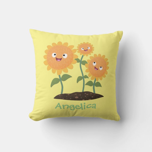 Cojín Decorativo Hermosos girasoles alegres sonrientes ilustracion  (Anverso)